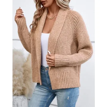 Yingkis Women's Cardigan Sweaters Fall Winter Open Front Batwing Long Sleeve Shawl Neck Chunky Knit Loose Outwear Coats,Camel 2XL