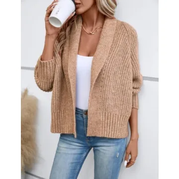 Yingkis Women's Cardigan Sweaters Fall Winter Open Front Batwing Long Sleeve Shawl Neck Chunky Knit Loose Outwear Coats,Camel 2XL