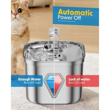 Rantizon Cat Water Fountain, 74oz/2.2L Stainless Steel Pet Water Fountain Dog Water Dispenser, Water Fountain for Cats Inside with Quiet Pump