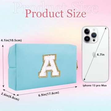 Small Personalized Initial Letter Makeup Bag, Cute Waterproof PU Leather Chenille Letter Cosmetic Ba...