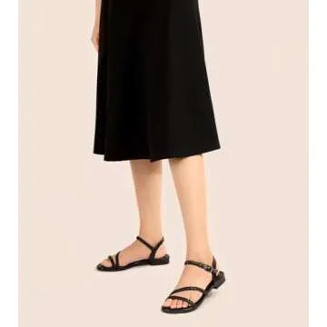 Greatonu Women's Flat Sandals Summer Braided Slip On Gladiator Sandals Open Toe Strappy Slingback Shoes Black Size 5.5