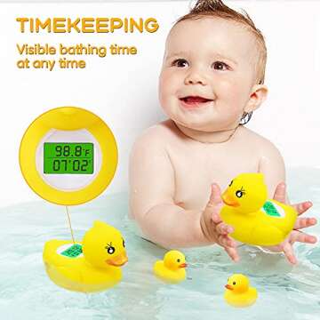 BabyElf Accurate Baby Bath Thermometer - Safety Bathtub Water Temperature Gauge, Duck Thermometers Floating Toy for Infants Bath Time, Come with 2 Extra Little Duck