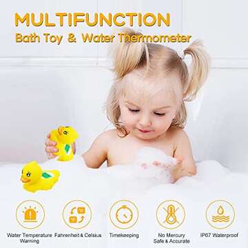 BabyElf Accurate Baby Bath Thermometer - Safety Bathtub Water Temperature Gauge, Duck Thermometers Floating Toy for Infants Bath Time, Come with 2 Extra Little Duck