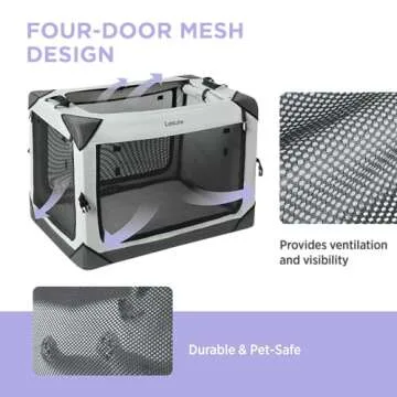 Lesure Collapsible Dog Crate - Portable Travel Kennel for Extra Large Dog, 4-Door Pet Crate with Durable Mesh Windows, Indoor & Outdoor, Light Gray
