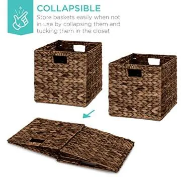 Best Choice Products 10.5x10.5in Hyacinth Baskets, Rustic Set Of 5 Multipurpose Collapsible Storage Organizer, Handwoven Laundry Totes for Bedroom, Living Room, Shelves - Brown