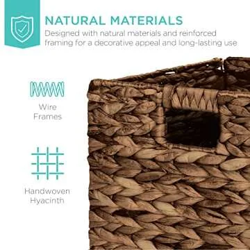 Best Choice Products 10.5x10.5in Hyacinth Baskets, Rustic Set Of 5 Multipurpose Collapsible Storage Organizer, Handwoven Laundry Totes for Bedroom, Living Room, Shelves - Brown