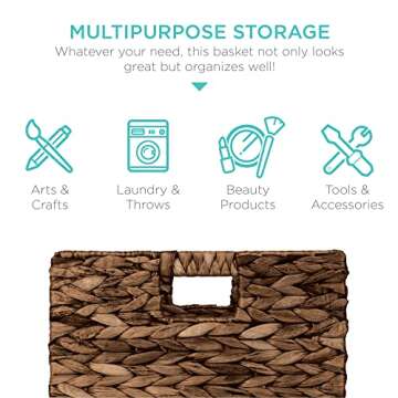 Best Choice Products 10.5x10.5in Hyacinth Baskets, Rustic Set Of 5 Multipurpose Collapsible Storage Organizer, Handwoven Laundry Totes for Bedroom, Living Room, Shelves - Brown