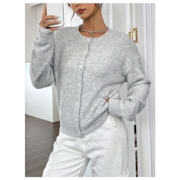 RoseSeek Women's Knit Cardigans Long Sleeve Button Dwon Lightweight Cardigan Sweaters Trendy Fall Outfits Grey M