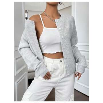 RoseSeek Women's Knit Cardigans Long Sleeve Button Dwon Lightweight Cardigan Sweaters Trendy Fall Outfits Grey M