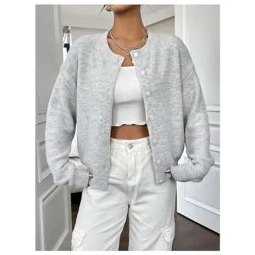 RoseSeek Women's Knit Cardigans Long Sleeve Button Dwon Lightweight Cardigan Sweaters Trendy Fall Outfits Grey M