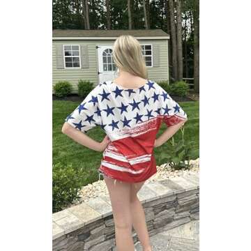 LUKYCILD American Flag Off The Shoulder Shirt Stars and Stripes Shirts Patriotic T Shirts Short Sleeve Summer Tops