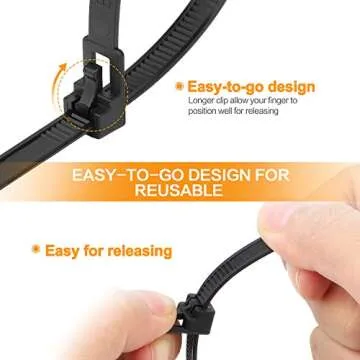SOOOEC 100 Pack Reusable Zip Ties 12 Inch Heavy Duty Outdoor UV Resistant, Releasable Black Zip Ties Heavy Duty Indoor Round Ending No Hurt, Cable Ties Reusable Tie Wraps Non Slip Off