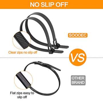 SOOOEC 100 Pack Reusable Zip Ties 12 Inch Heavy Duty Outdoor UV Resistant, Releasable Black Zip Ties Heavy Duty Indoor Round Ending No Hurt, Cable Ties Reusable Tie Wraps Non Slip Off