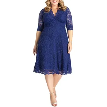 Kiyonna Women's Plus Size Mademoiselle Lace Dress - A-Line Midi Cocktail Dress for Wedding Guests an...