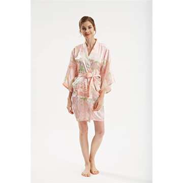 QXQTER Floral Satin Bridal Robe Silk Bridesmaid Robes Bridal Party Robe Dressing Gown Wedding Gifts