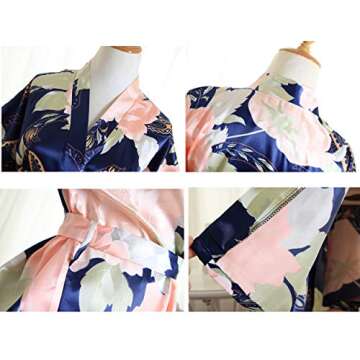 QXQTER Floral Satin Bridal Robe Silk Bridesmaid Robes Bridal Party Robe Dressing Gown Wedding Gifts