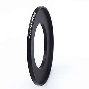 49mm to 77mm Metal Step Up Ring Adapter for Canon,for Nikon,for Sony,for Fuji,M4/3 Camera Lenses to UV,ND,CPL Camera Filters, Made from CNC Machined with Matte Black Electroplated Finish