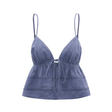 OYOANGLE Women's Dusty Blue Spaghetti Strap Peplum Cami Top, Perfect for Summer Outings