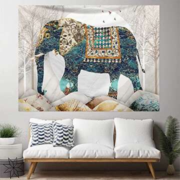Elephant Tapestry, Forest Moon Tapestries, Bohemian Hippie Boho Trippy Indie Aesthetic Wall Tapestry...