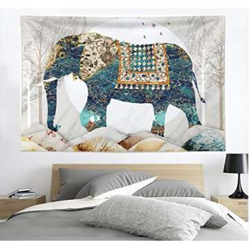 Elephant Tapestry, Forest Moon Tapestries, Bohemian Hippie Boho Trippy Indie Aesthetic Wall Tapestry, Watercolor Yoga Mystic Vintage Wall Hanging, Home Decor for Bedrooms Living Rooms Dorm Studios