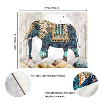 Elephant Tapestry, Forest Moon Tapestries, Bohemian Hippie Boho Trippy Indie Aesthetic Wall Tapestry, Watercolor Yoga Mystic Vintage Wall Hanging, Home Decor for Bedrooms Living Rooms Dorm Studios
