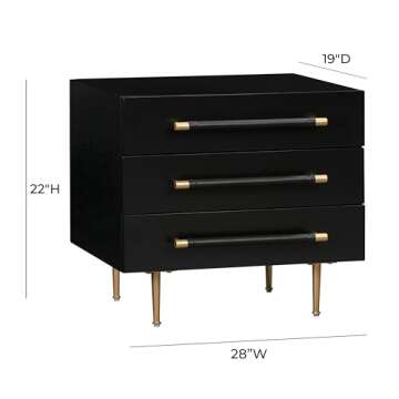 Tov Furniture Trident 3-Drawer Nightstand (Black) | Bedside Table with Storage