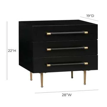 Tov Furniture Trident 3-Drawer Nightstand (Black) | Bedside Table with Storage