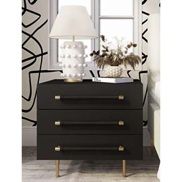 Tov Furniture Trident 3-Drawer Nightstand (Black) | Bedside Table with Storage