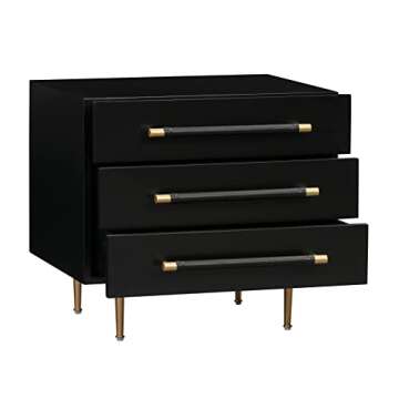 Tov Furniture Trident 3-Drawer Nightstand (Black) | Bedside Table with Storage