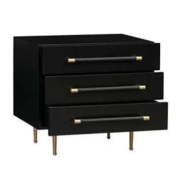 Tov Furniture Trident 3-Drawer Nightstand (Black) | Bedside Table with Storage