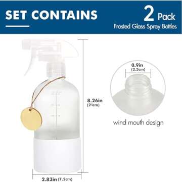 Frosted Glass Spray Bottles with Silicone Sleeve, 16oz Refillable Containers with Mist and Stream Settings for Bath, Beauty, Hair, Plants, Pets(2pack) (white)