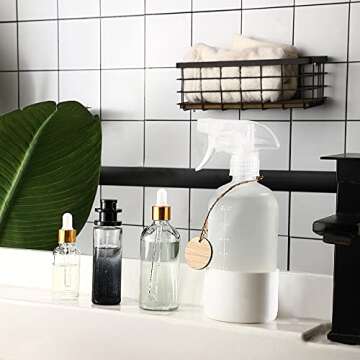 Frosted Glass Spray Bottles with Silicone Sleeve, 16oz Refillable Containers with Mist and Stream Settings for Bath, Beauty, Hair, Plants, Pets(2pack) (white)