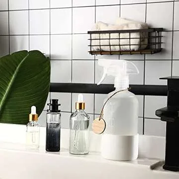 Frosted Glass Spray Bottles with Silicone Sleeve, 16oz Refillable Containers with Mist and Stream Settings for Bath, Beauty, Hair, Plants, Pets(2pack) (white)