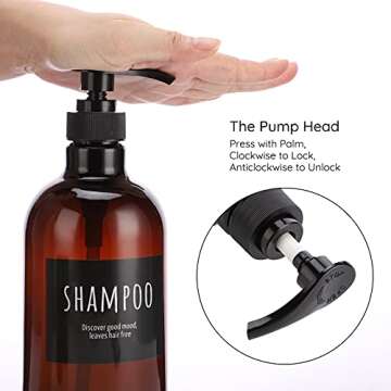 Empty Plastic Bottles with Labels, Segbeauty 33.8oz Large Brown Shampoo Conditioner Reusable Dispenser, 2 Packs of 1000ml Refillable Shower Lotion Pump Press Bottles for Bathroom Hand Soap Body Wash