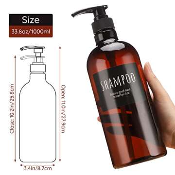 Empty Plastic Bottles with Labels, Segbeauty 33.8oz Large Brown Shampoo Conditioner Reusable Dispenser, 2 Packs of 1000ml Refillable Shower Lotion Pump Press Bottles for Bathroom Hand Soap Body Wash