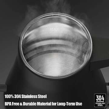 YESERLI Electric Gooseneck Kettle,1200W Electric Kettle for Pour-over Coffee & Tea Auto Shutoff and Anti-dry Protection,Ergonomic Handle Design, 100% 304 Stainless Steel, 1L, Matte Black(Classic)