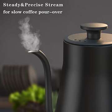 YESERLI Electric Gooseneck Kettle,1200W Electric Kettle for Pour-over Coffee & Tea Auto Shutoff and Anti-dry Protection,Ergonomic Handle Design, 100% 304 Stainless Steel, 1L, Matte Black(Classic)