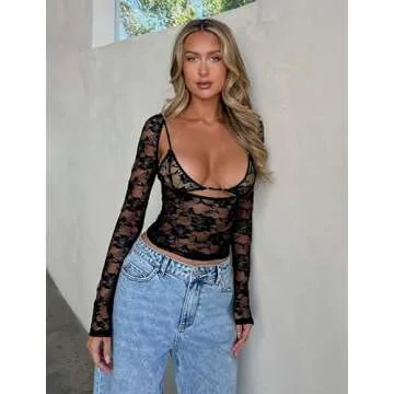 Women Y2K Sexy Lace Tube Top Vintage Lace Trim Camisole Slim Fitted Crop Top Cami Top Mini Vest Shirt Streetwear (Black #9Z, S)