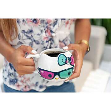 Seven20 Hello Kitty Ceramic Coffee Mug with Cute Sunglasses and Bow Design - Sanrio - Large 20 oz