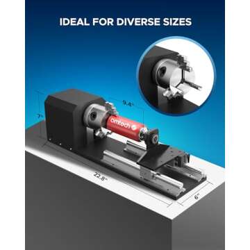 OMTech Rotary Cutter with 3-Jaw Chuck for Laser Engraving