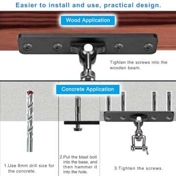 Dolibest Heavy Bag Hanger,Wall Ceiling Mount Hook 360° Rotation Wood Beam Holder Body Weight Strength Training Systems, Aerial Yoga Swing & Hammock, Resistance Band for Wooden Sets(600 LB Capacity)