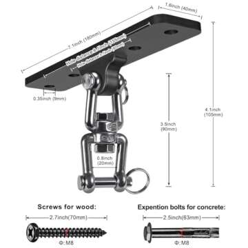 Dolibest Heavy Bag Hanger,Wall Ceiling Mount Hook 360° Rotation Wood Beam Holder Body Weight Strength Training Systems, Aerial Yoga Swing & Hammock, Resistance Band for Wooden Sets(600 LB Capacity)