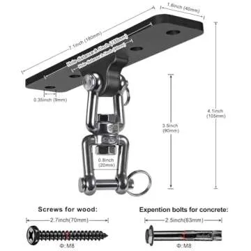 Dolibest Heavy Bag Hanger,Wall Ceiling Mount Hook 360° Rotation Wood Beam Holder Body Weight Strength Training Systems, Aerial Yoga Swing & Hammock, Resistance Band for Wooden Sets(600 LB Capacity)
