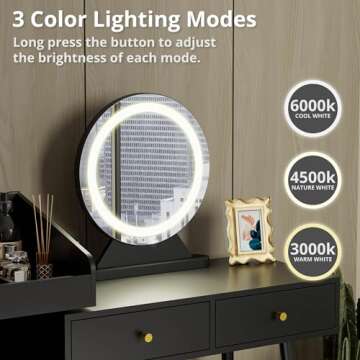 Cozy Castle Vanity Desk with Mirror and Lights, Makeup Vanity with Acrylic Door& 2 Drawers, 3 Lighting Modes, Makeup Table for Bedroom, Dressing Room, Black