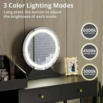 Cozy Castle Vanity Desk with Mirror and Lights, Makeup Vanity with Acrylic Door& 2 Drawers, 3 Lighting Modes, Makeup Table for Bedroom, Dressing Room, Black