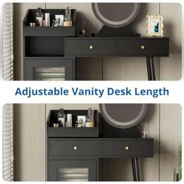 Cozy Castle Vanity Desk with Mirror and Lights, Makeup Vanity with Acrylic Door& 2 Drawers, 3 Lighting Modes, Makeup Table for Bedroom, Dressing Room, Black