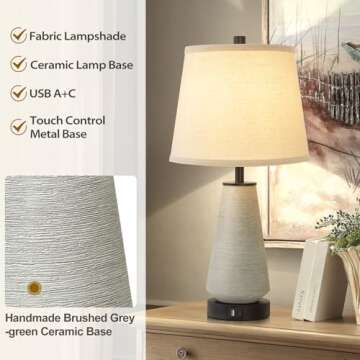 FOLKSMATE 22" Set of 2 Touch Control Table Lamps, 3-way Dimmable Ceramic Bedside Lamp, Farmhouse Rus...