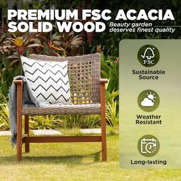 IDZO Liberte Accent Chairs Set of 2, 500lbs Weight Support, Acacia Wood, FSC Teak Finish, UV Protected, Dynamic Gray Wicker, Ideal for patios and Gardens