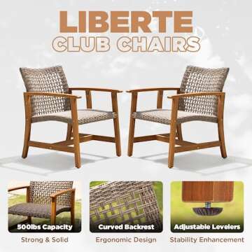 IDZO Liberte Accent Chairs Set of 2, 500lbs Weight Support, Acacia Wood, FSC Teak Finish, UV Protected, Dynamic Gray Wicker, Ideal for patios and Gardens