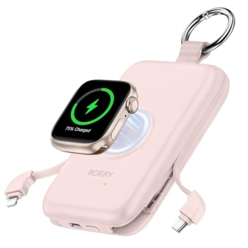 RORRY 10000mAh PD 20W Fast Charging Power Bank with Built-in Cables for iPhone & Apple Watch